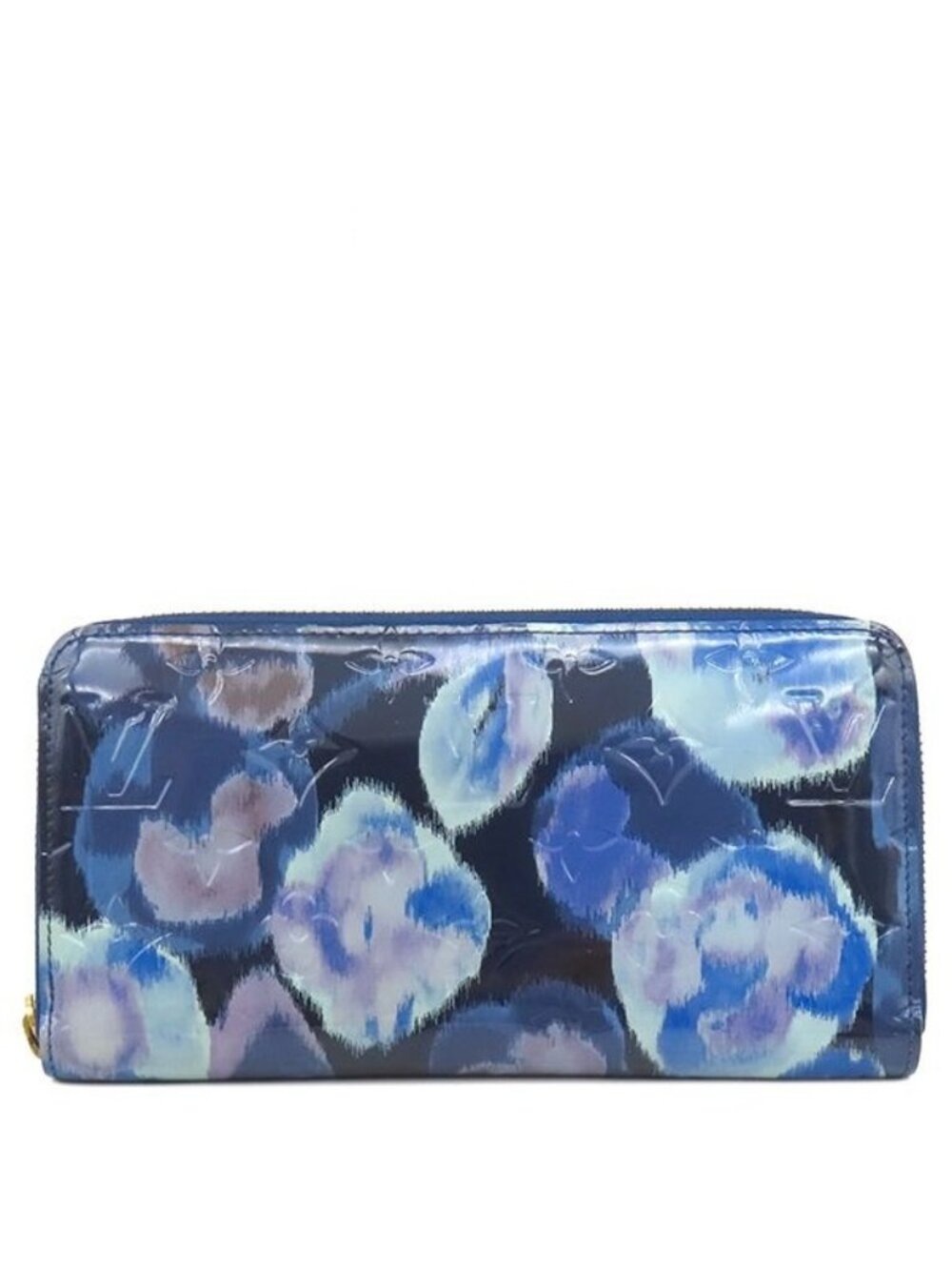 Louis Vuitton Wallet Ikat Flower Zippy Monogram Vernis Grand Blue Gold Floral